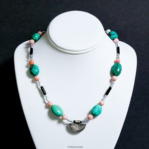 New - N16 - Necklace - Turquoise, rhodonite, onyx - One of a Kind